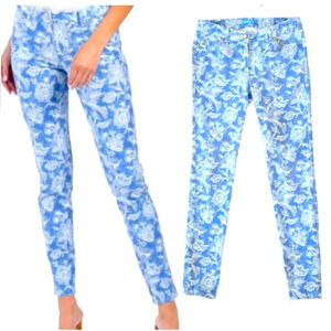 J MCLAUGHLIN LEXI Womens Sz 6 Blue White Peacock Floral Print Stretch Je…